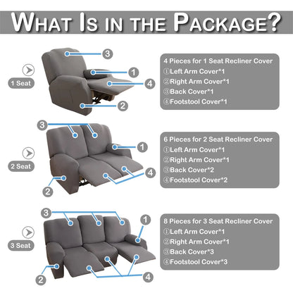 1/2/3 Seater Recliner Sofa Slipcovers Elastic Couch Protector Stretch Recliner Armchair Covers Furniture Chaise Lounge Covers Manwatstore
