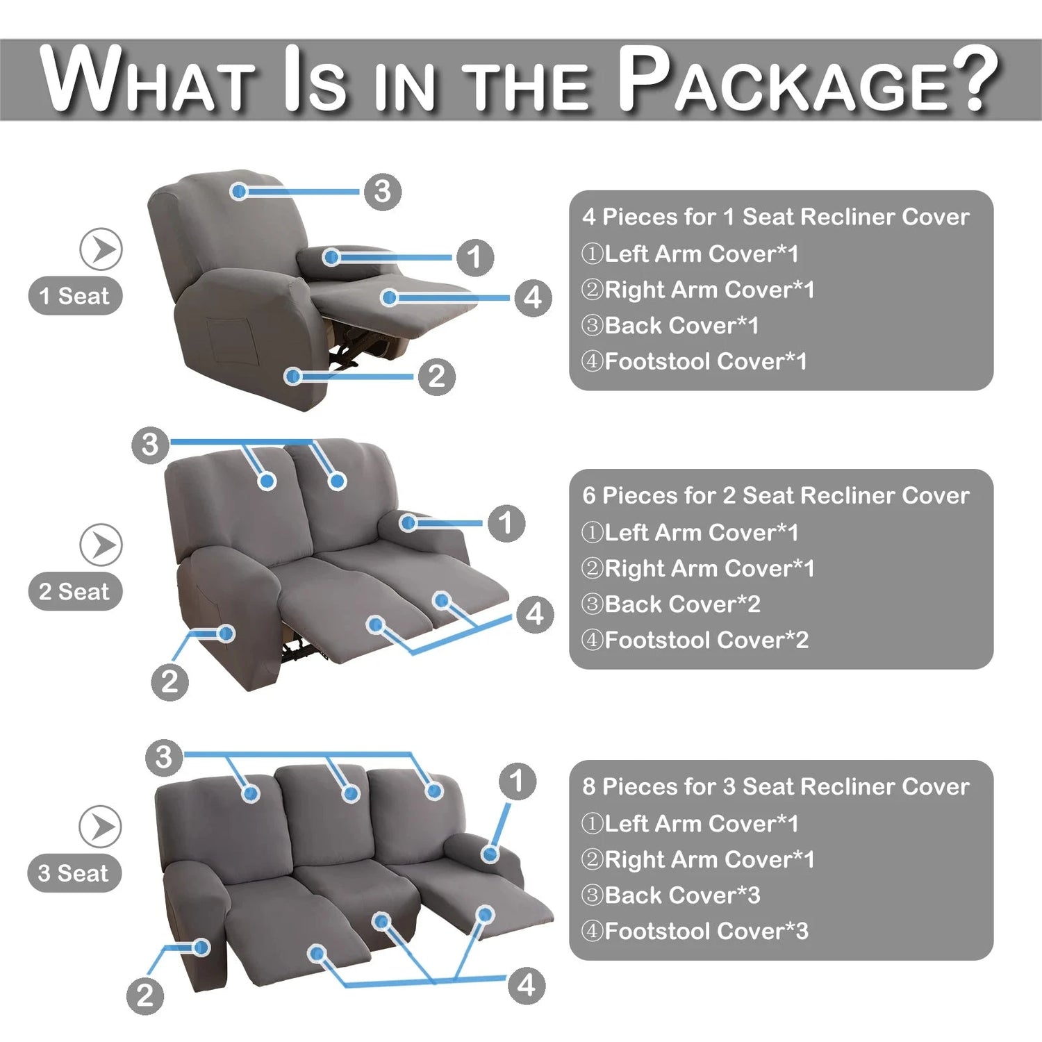 1/2/3 Seater Recliner Sofa Slipcovers Elastic Couch Protector Stretch Recliner Armchair Covers Furniture Chaise Lounge Covers Manwatstore