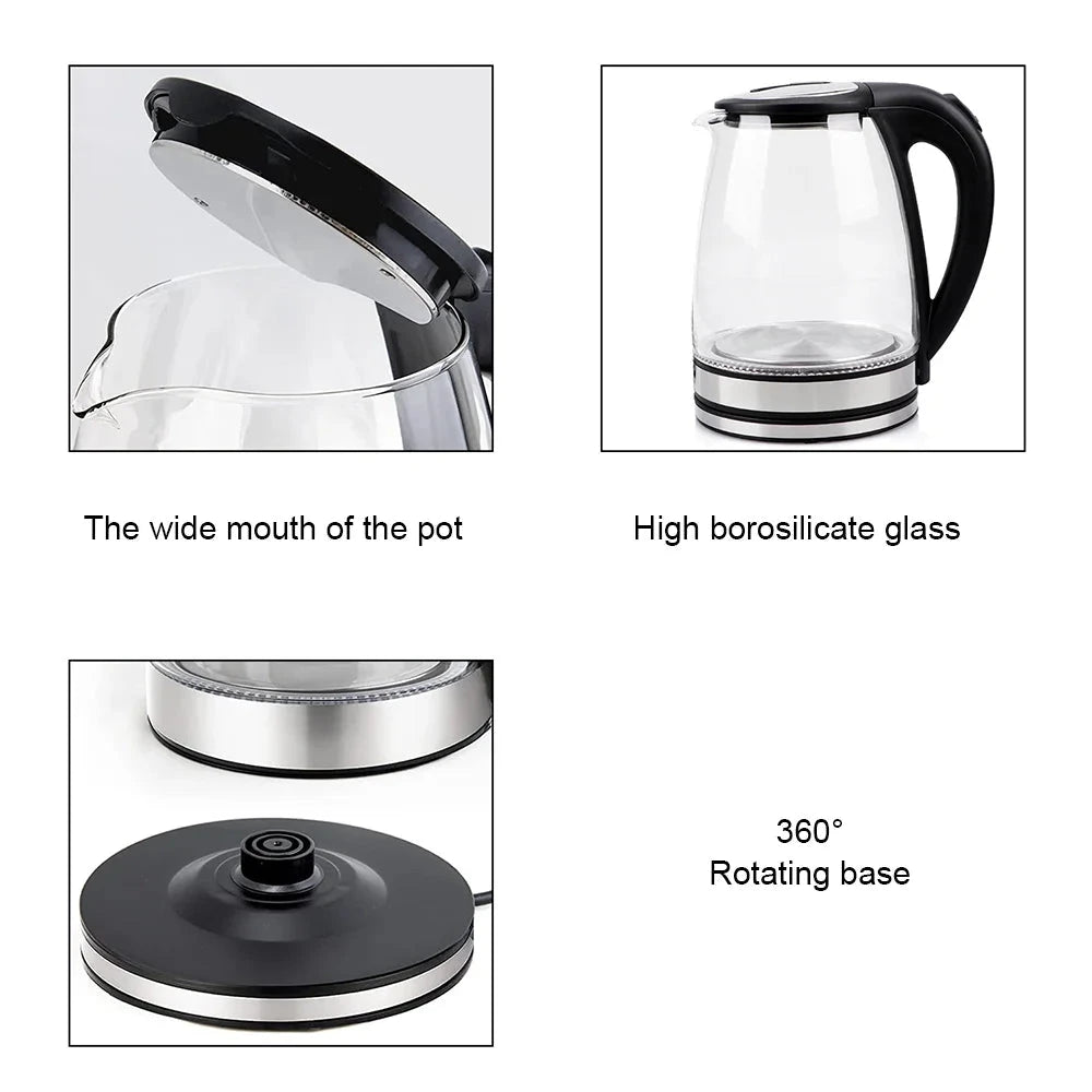 1.8L Glass Electric Kettle Fast Boil 1800W with Blue LED Light, Auto Shut-Off &amp; Dry Boil Protection (220V) Manwatstore