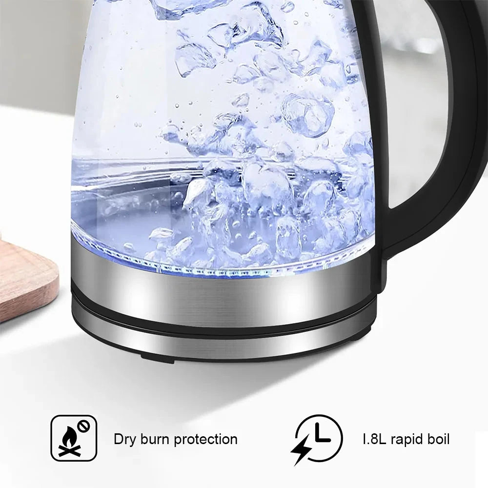 1.8L Glass Electric Kettle Fast Boil 1800W with Blue LED Light, Auto Shut-Off &amp; Dry Boil Protection (220V) Manwatstore