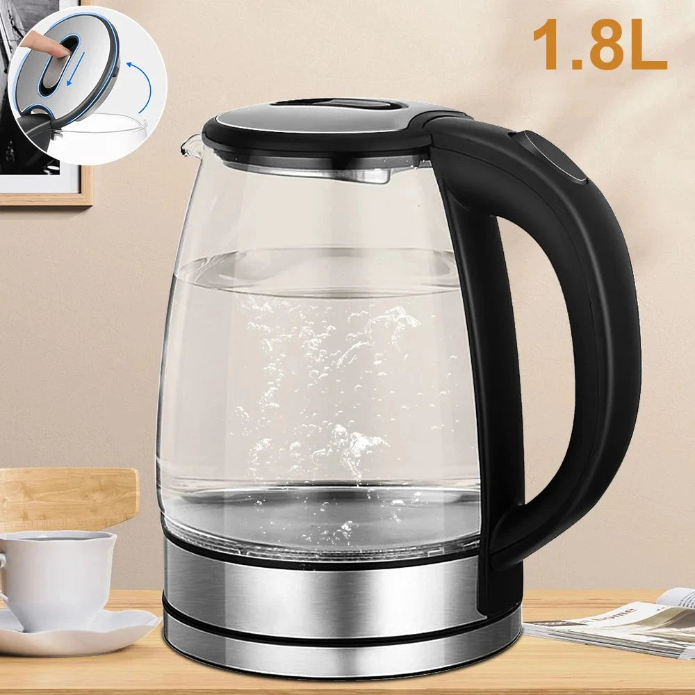 1.8L Glass Electric Kettle Fast Boil 1800W with Blue LED Light, Auto Shut-Off &amp; Dry Boil Protection (220V) Manwatstore