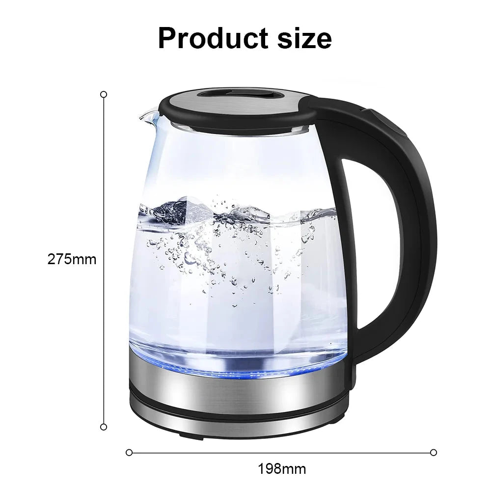 1.8L Glass Electric Kettle Fast Boil 1800W with Blue LED Light, Auto Shut-Off &amp; Dry Boil Protection (220V) Manwatstore