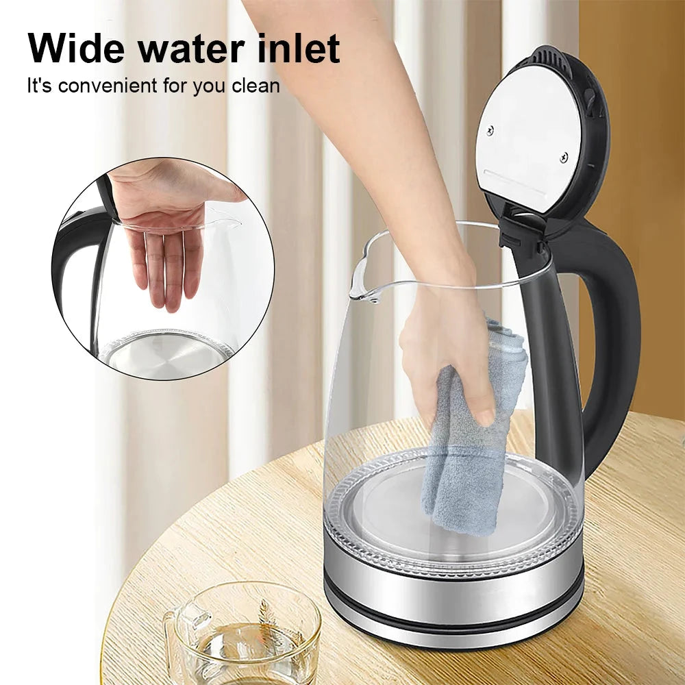 1.8L Glass Electric Kettle Fast Boil 1800W with Blue LED Light, Auto Shut-Off &amp; Dry Boil Protection (220V) Manwatstore