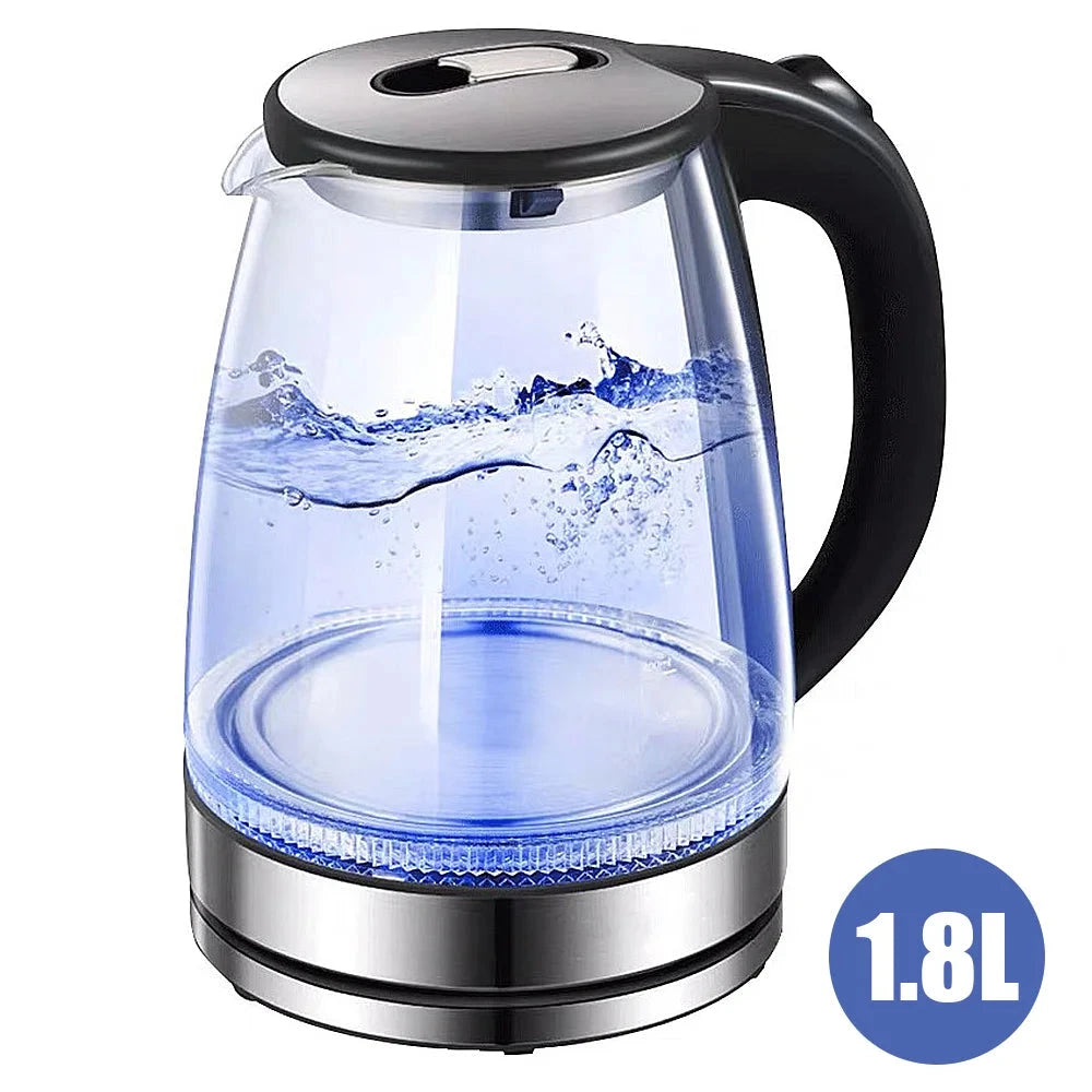 1.8L Glass Electric Kettle Fast Boil 1800W with Blue LED Light, Auto Shut-Off &amp; Dry Boil Protection (220V) Manwatstore