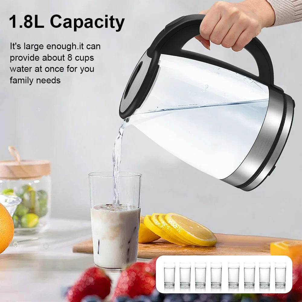 1.8L Glass Electric Kettle Fast Boil 1800W with Blue LED Light, Auto Shut-Off &amp; Dry Boil Protection (220V) Manwatstore