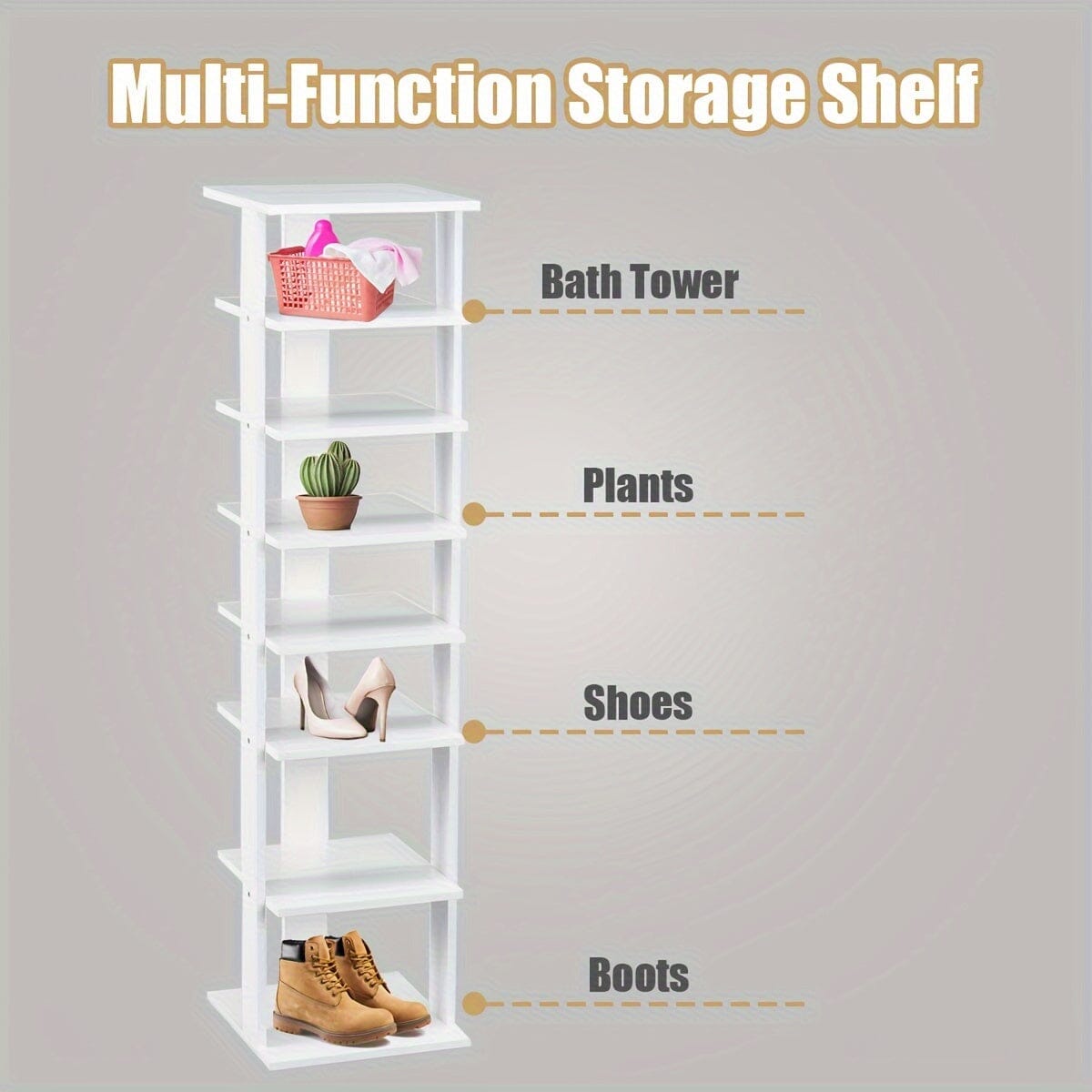 1pc 7-Tier Wooden Shoe Storage Stand, Slim Shoe Rack Organizer For Home Entryway, White Shoebox, Multi-Function Shelf, Space-Saving, 43.5-inch Height, For Shoes, Boots, And Plants Manwatstore