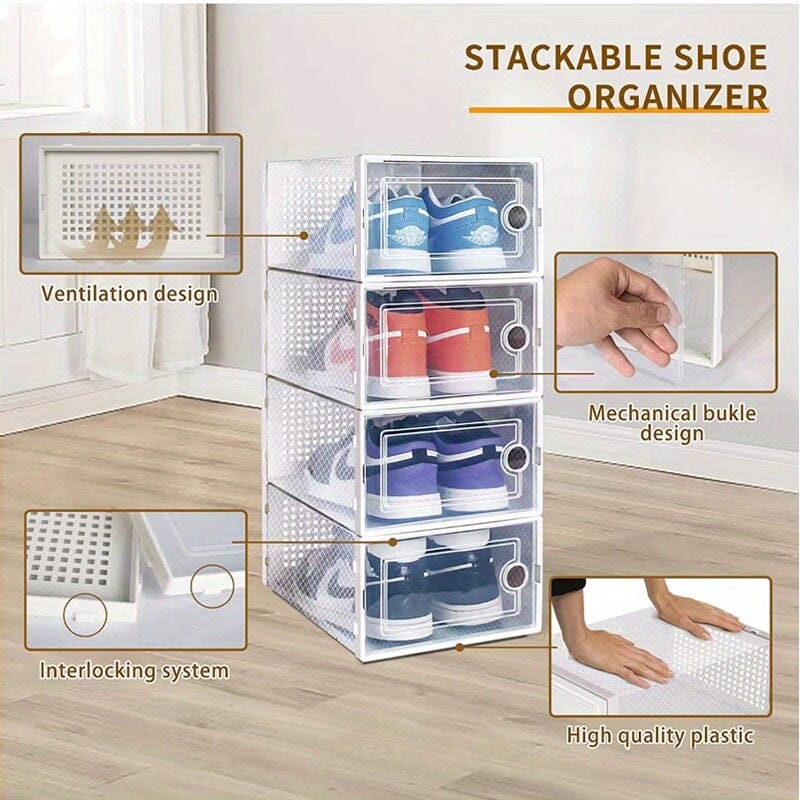 1pc Clear Plastic Shoe Storage Boxes, Stackable Organizer With Ventilation And Dust-Proof Design, Drawer-Type Shoe Container, High-Quality Stackable Wholesale Shoe Cases Manwatstore