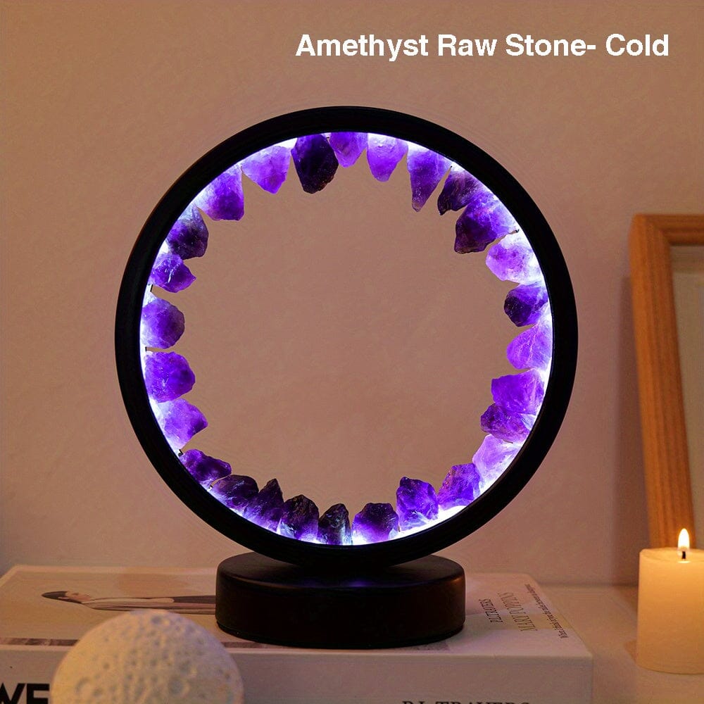 1pc, Rechargeable LED Bedside Lamp with Natural Quartz Amethyst Cluster - Soothing Night Light for Bedroom and Desk - Decorative Circle Lights Manwatstore