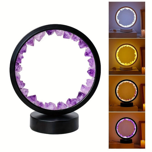 1pc, Rechargeable LED Bedside Lamp with Natural Quartz Amethyst Cluster - Soothing Night Light for Bedroom and Desk - Decorative Circle Lights Manwatstore