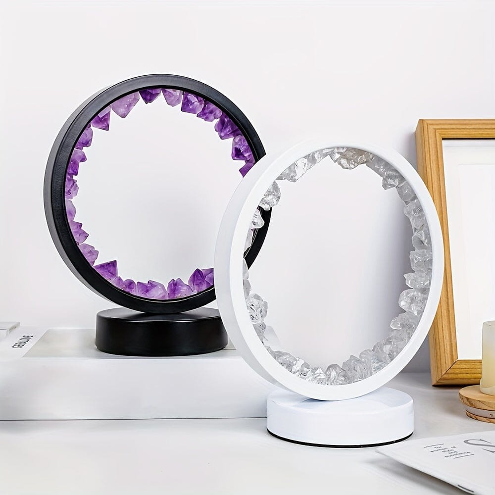 1pc, Rechargeable LED Bedside Lamp with Natural Quartz Amethyst Cluster - Soothing Night Light for Bedroom and Desk - Decorative Circle Lights Manwatstore