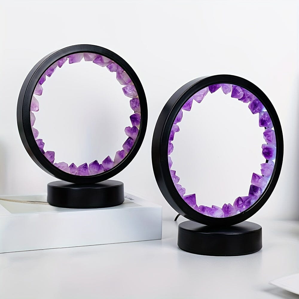 1pc, Rechargeable LED Bedside Lamp with Natural Quartz Amethyst Cluster - Soothing Night Light for Bedroom and Desk - Decorative Circle Lights Manwatstore