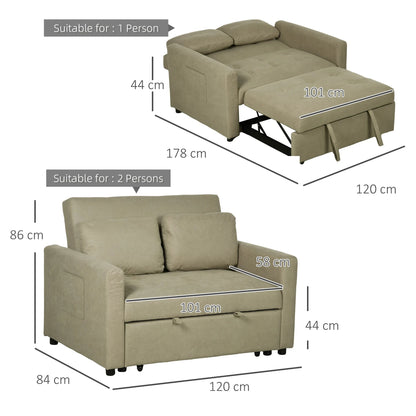 2-Seater Convertible Sofa Bed Settee with Cushions &amp; Side Storage Pockets sofa bed Manwatstore