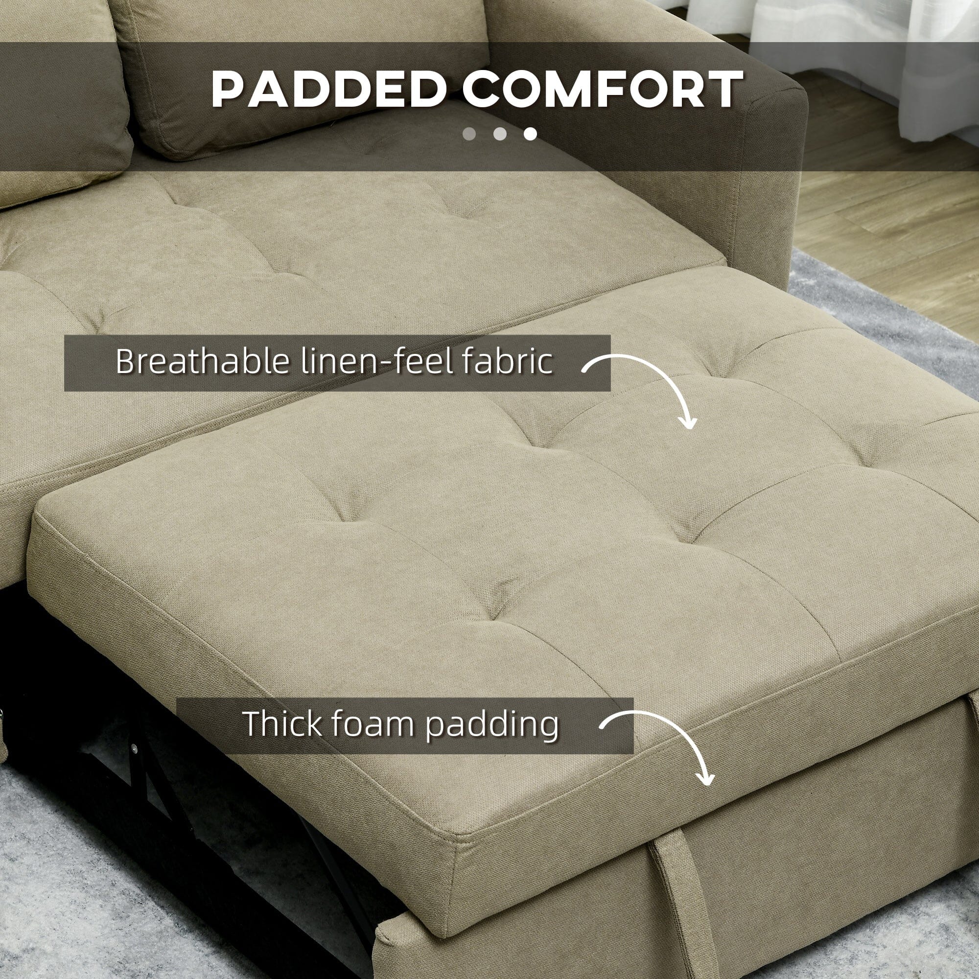 2-Seater Convertible Sofa Bed Settee with Cushions &amp; Side Storage Pockets sofa bed Manwatstore