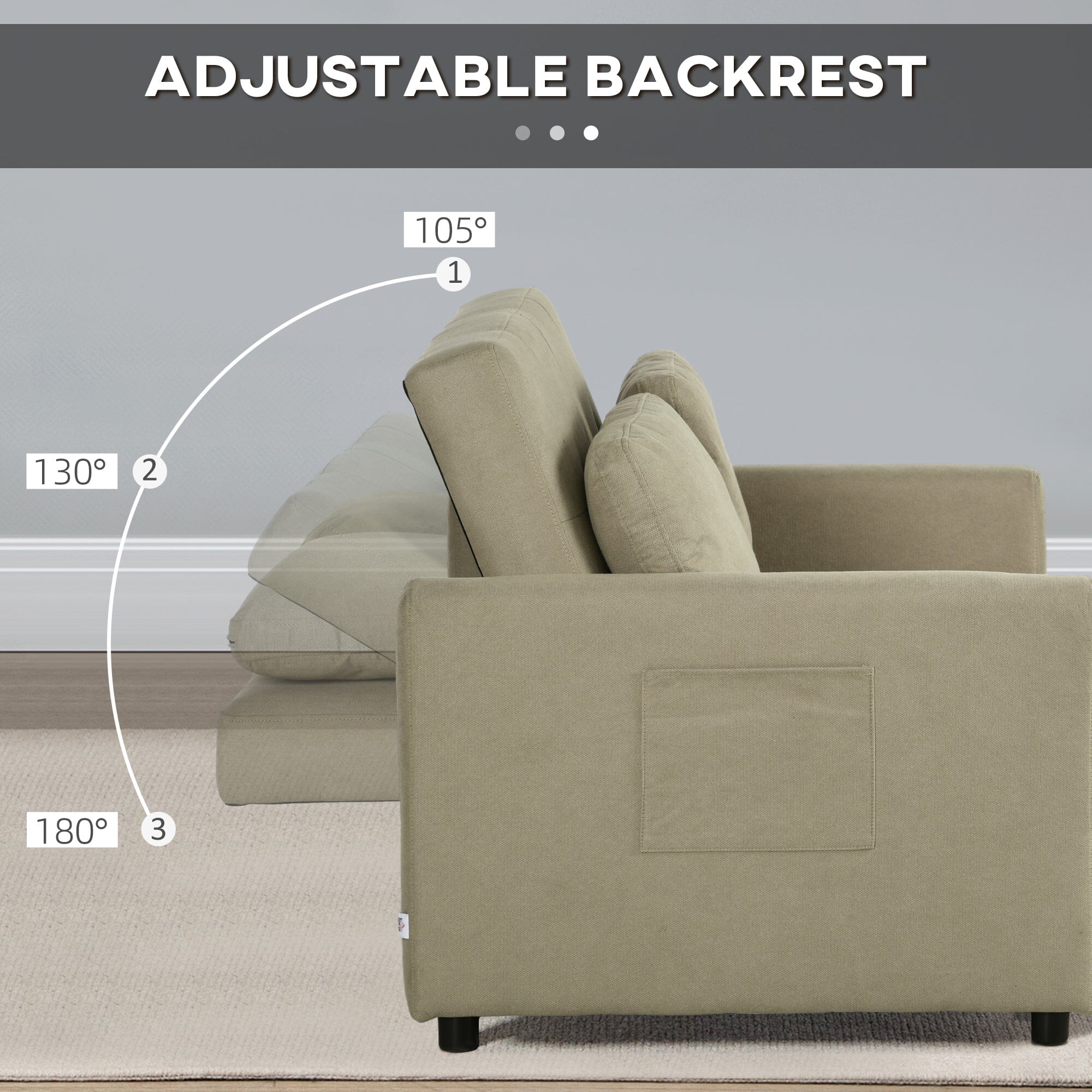2-Seater Convertible Sofa Bed Settee with Cushions &amp; Side Storage Pockets sofa bed Manwatstore