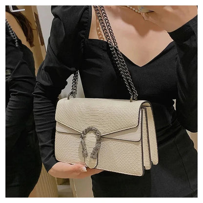2026 New Women Retro Style Fashion Chain Shoulder Bag Luxury Snake Pattern Crossbody Small Square Bags Ladies Handbags and Purse Manwatstore