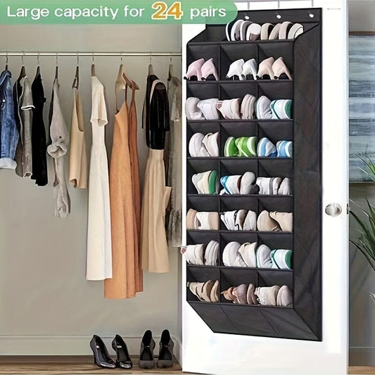 24-Pocket Over-the-Door Shoe Organizer, Polyester Hanging Shoe Storage Rack, Versatile Room Shoe Holder with Door Mount, Space-Saving Hanging Shelves for Various Room Types Manwatstore