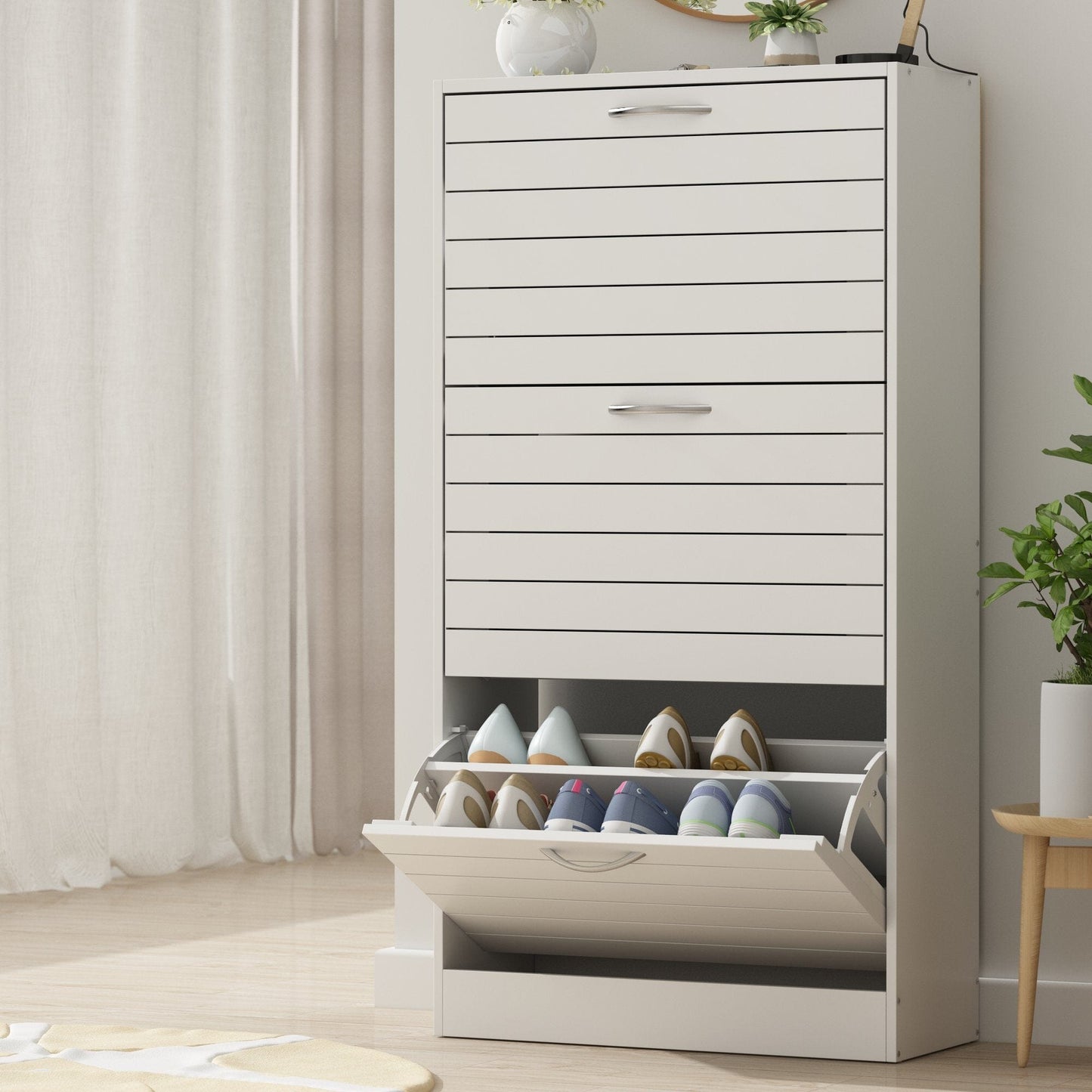 3-Drawer Shoe Storage Cabinet With Ventilate Doors, Wood 3-Tier Shoe Rack Storage Organizer For Entryway, Hallway Manwatstore