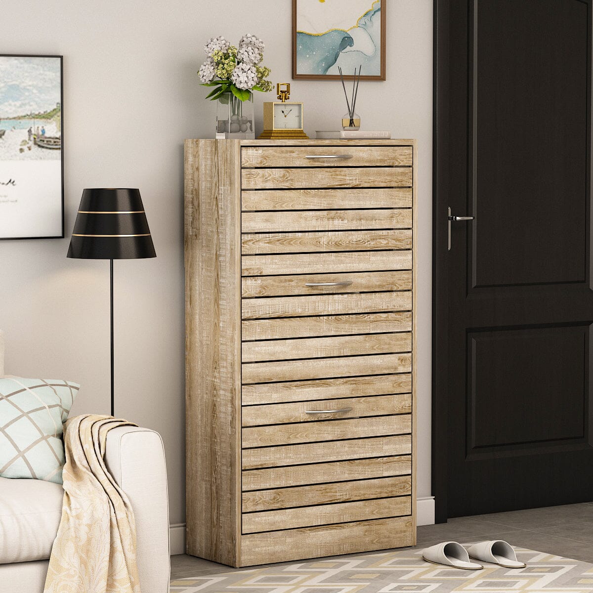 3-Drawer Shoe Storage Cabinet With Ventilate Doors, Wood 3-Tier Shoe Rack Storage Organizer For Entryway, Hallway Manwatstore