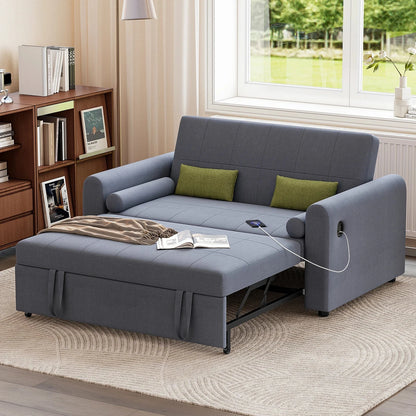 3-in-1 Convertible 2-Seater Sofa Bed with USB &amp; Storage Pockets Sofa Bed For Livingroom Manwatstore