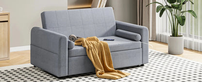 3-in-1 Convertible 2-Seater Sofa Bed with USB &amp; Storage Pockets Sofa Bed For Livingroom Manwatstore