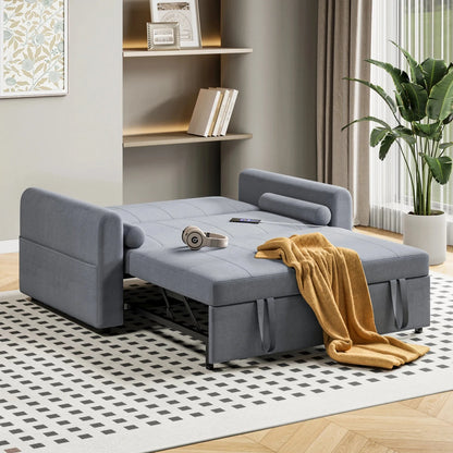 3-in-1 Convertible 2-Seater Sofa Bed with USB &amp; Storage Pockets Sofa Bed For Livingroom Manwatstore