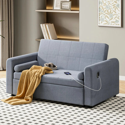3-in-1 Convertible 2-Seater Sofa Bed with USB &amp; Storage Pockets Sofa Bed For Livingroom Manwatstore