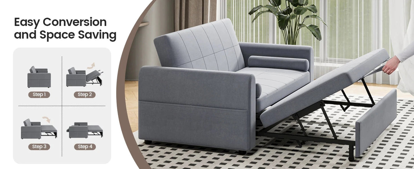 3-in-1 Convertible 2-Seater Sofa Bed with USB & Storage Pockets Sofa Bed For Livingroom Manwatstore