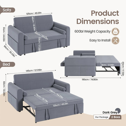 3-in-1 Convertible 2-Seater Sofa Bed with USB &amp; Storage Pockets Sofa Bed For Livingroom Manwatstore
