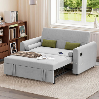 3-in-1 Convertible 2-Seater Sofa Bed with USB &amp; Storage Pockets Sofa Bed For Livingroom Manwatstore