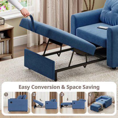 3-in-1 Convertible Sofa Bed with USB &amp; Type-C | Single Pull-Out Sleeper Chair Manwatstore