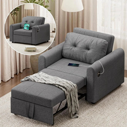 3-in-1 Convertible Sofa Bed with USB &amp; Type-C | Single Pull-Out Sleeper Chair Manwatstore