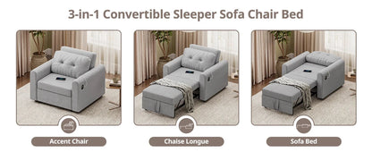 3-in-1 Convertible Sofa Bed with USB &amp; Type-C | Single Pull-Out Sleeper Chair Manwatstore