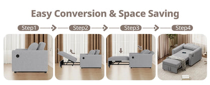 3-in-1 Convertible Sofa Bed with USB &amp; Type-C | Single Pull-Out Sleeper Chair Manwatstore