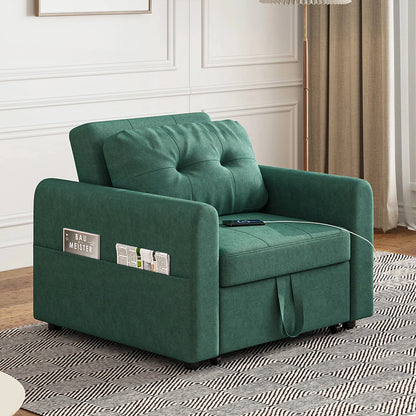 3-in-1 Single Sofa Bed Chair with Pull-Out Sleeper, USB Charging Ports &amp; Side Pocket Manwatstore