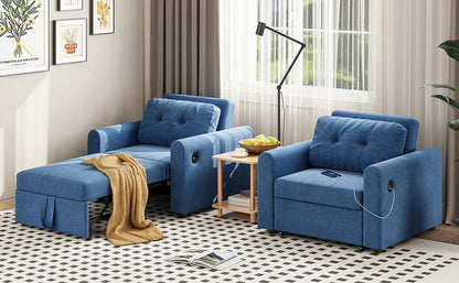 3-in-1 Single Sofa Bed Chair with Pull-Out Sleeper, USB Charging Ports &amp; Side Pocket Manwatstore