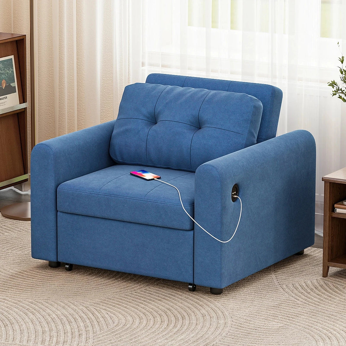 3-in-1 Single Sofa Bed Chair with Pull-Out Sleeper, USB Charging Ports &amp; Side Pocket Manwatstore