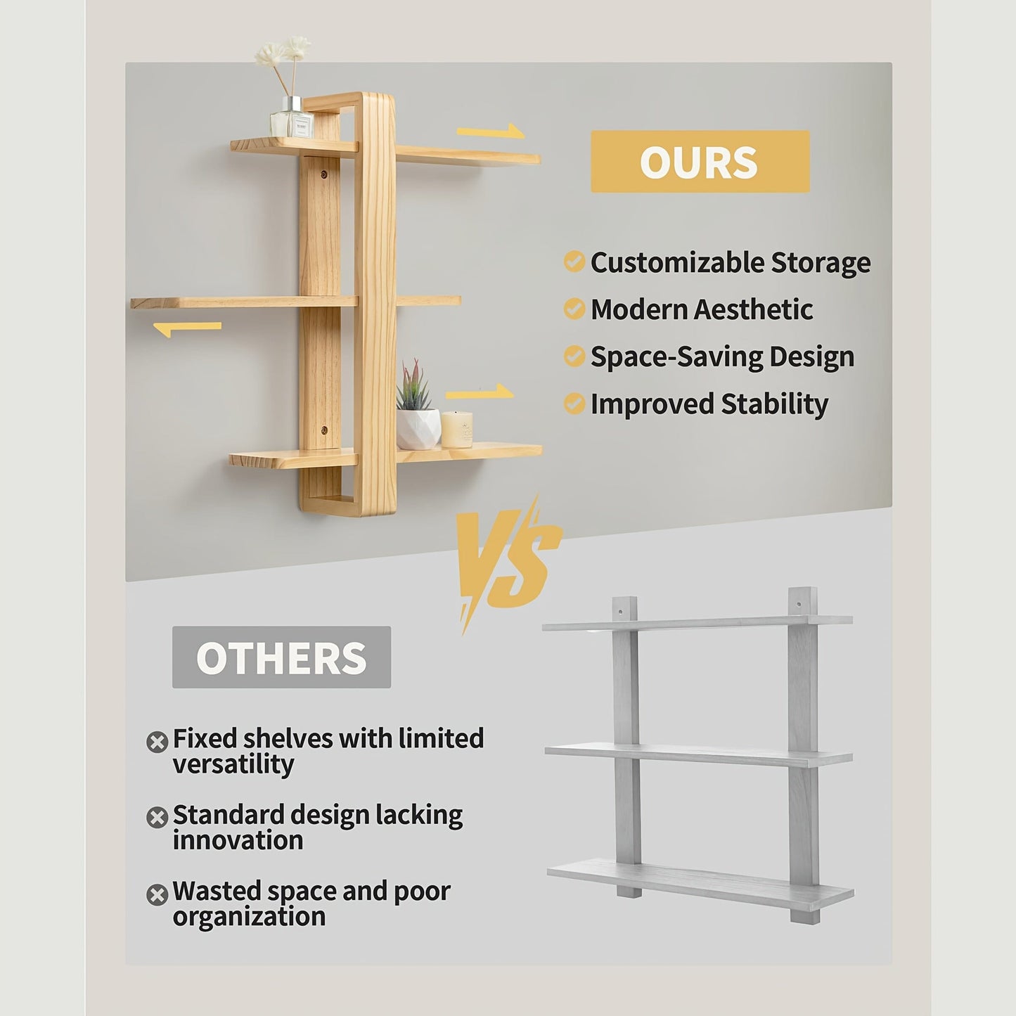 3-Tier Walnut Floating Wall Shelves - Sleek Modern Design for Bedroom, Living Room, Office & Bathroom Decor - Perfect for Displaying Plants, Photos & More - Easy Assembly, No Drilling Required, Shelves for Living Room, Floati Manwatstore