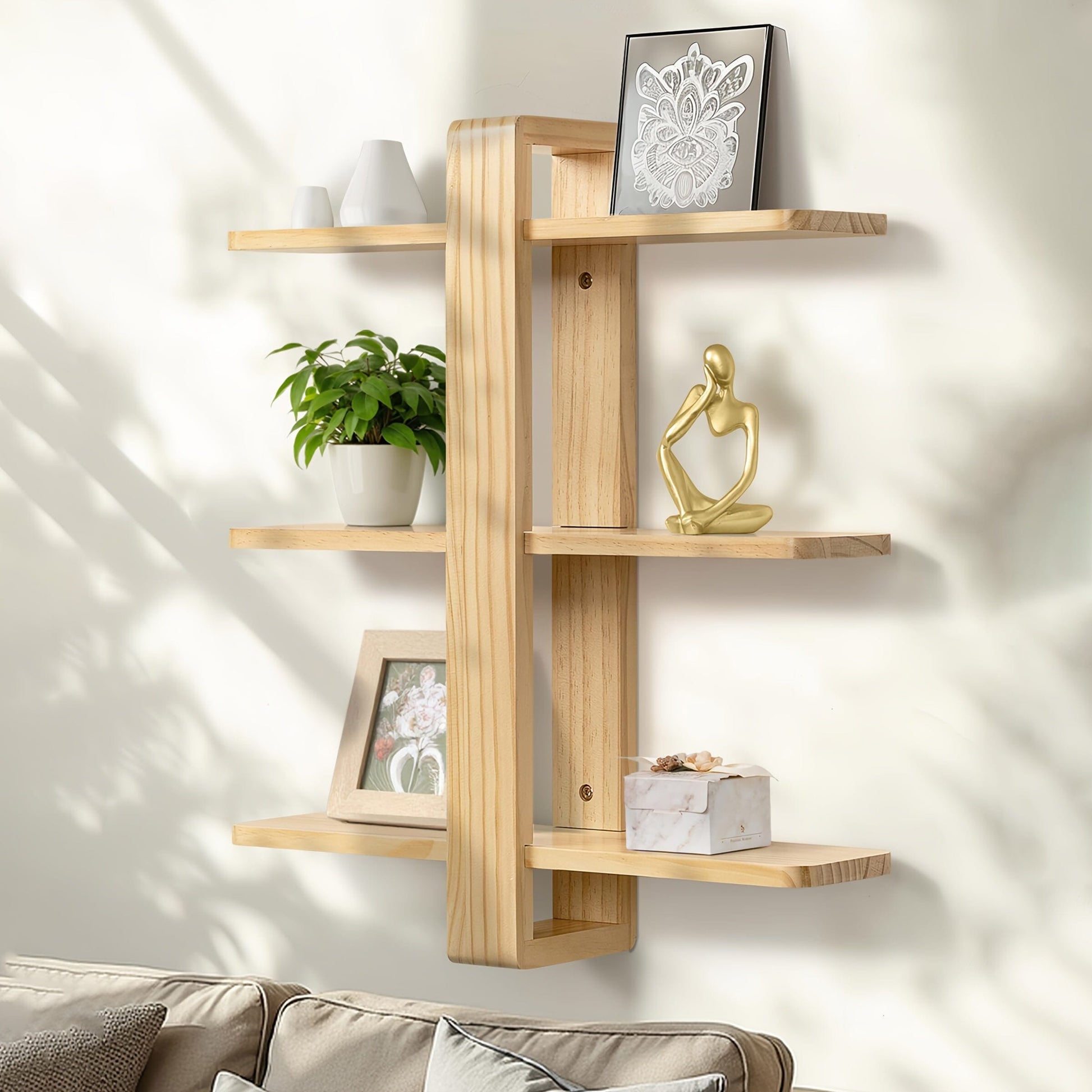 3-Tier Walnut Floating Wall Shelves - Sleek Modern Design for Bedroom, Living Room, Office & Bathroom Decor - Perfect for Displaying Plants, Photos & More - Easy Assembly, No Drilling Required, Shelves for Living Room, Floati Manwatstore