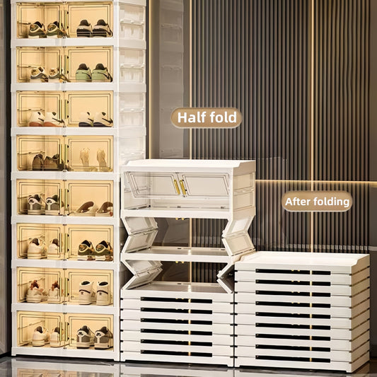 3/6/9 Layers Foldable Shoe Rack Storage Rack for Entry-level Bedroom Wardrobe Transparent Plastic Foldable Shoe Rack Stackable Transparent Folding Shoe Storage Box Easy-to-Assemble Shoe Cabinet with Lid and Door (9 Layers Can Manwatstore