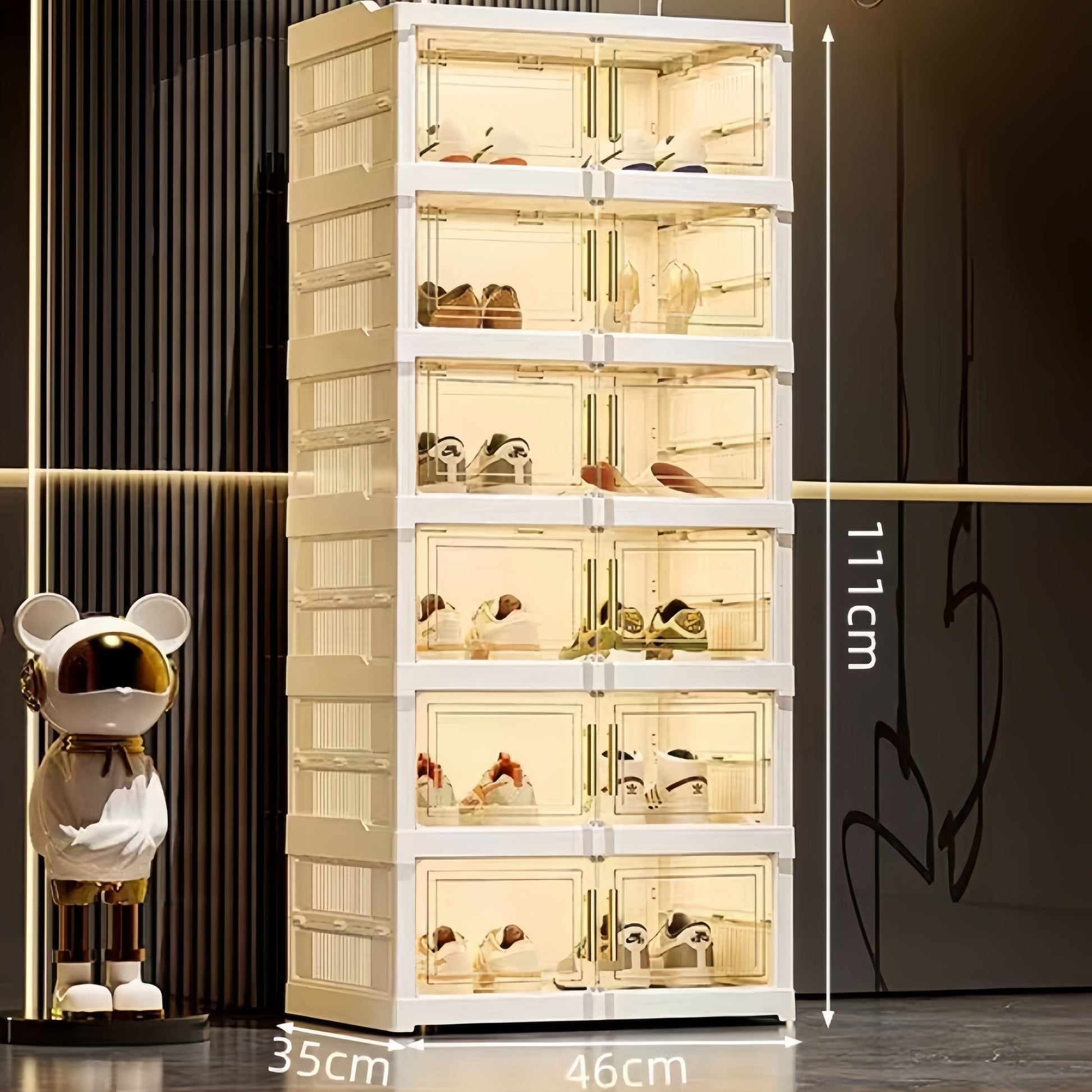 3/6/9 Layers Foldable Shoe Rack Storage Rack for Entry-level Bedroom Wardrobe Transparent Plastic Foldable Shoe Rack Stackable Transparent Folding Shoe Storage Box Easy-to-Assemble Shoe Cabinet with Lid and Door (9 Layers Can Manwatstore