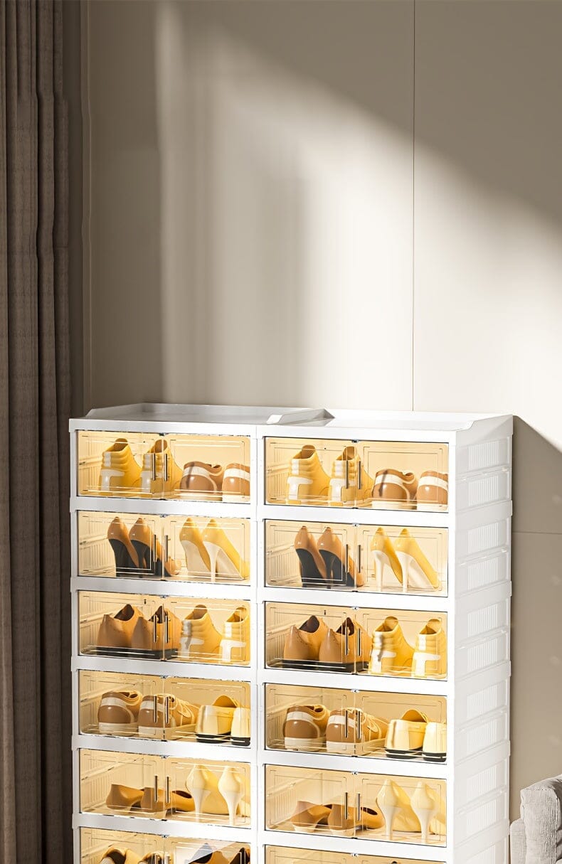 3/6/9 Layers Foldable Shoe Rack Storage Rack for Entry-level Bedroom Wardrobe Transparent Plastic Foldable Shoe Rack Stackable Transparent Folding Shoe Storage Box Easy-to-Assemble Shoe Cabinet with Lid and Door (9 Layers Can Manwatstore