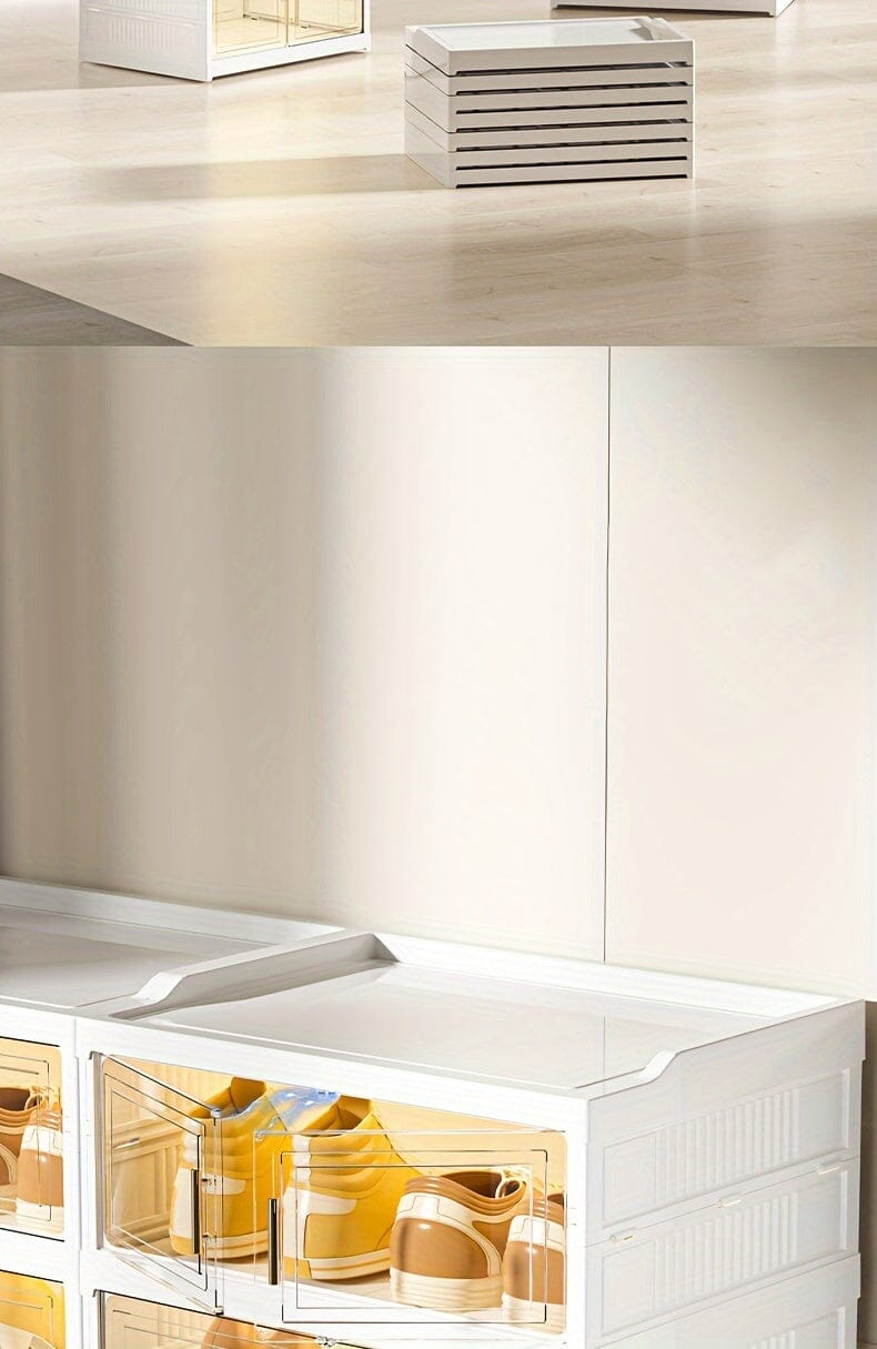 3/6/9 Layers Foldable Shoe Rack Storage Rack for Entry-level Bedroom Wardrobe Transparent Plastic Foldable Shoe Rack Stackable Transparent Folding Shoe Storage Box Easy-to-Assemble Shoe Cabinet with Lid and Door (9 Layers Can Manwatstore