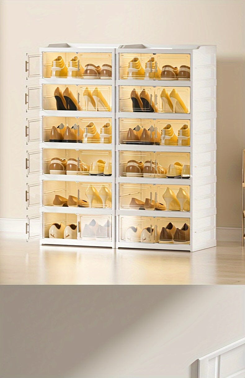 3/6/9 Layers Foldable Shoe Rack Storage Rack for Entry-level Bedroom Wardrobe Transparent Plastic Foldable Shoe Rack Stackable Transparent Folding Shoe Storage Box Easy-to-Assemble Shoe Cabinet with Lid and Door (9 Layers Can Manwatstore