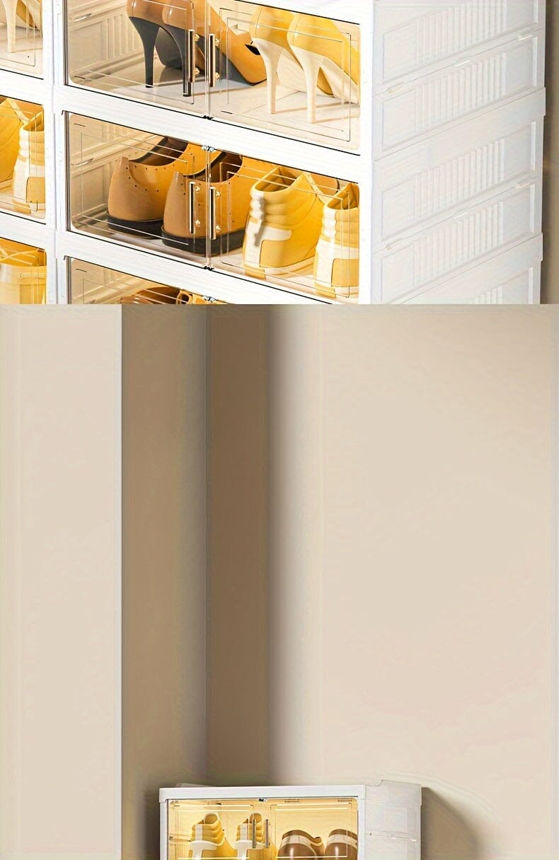 3/6/9 Layers Foldable Shoe Rack Storage Rack for Entry-level Bedroom Wardrobe Transparent Plastic Foldable Shoe Rack Stackable Transparent Folding Shoe Storage Box Easy-to-Assemble Shoe Cabinet with Lid and Door (9 Layers Can Manwatstore