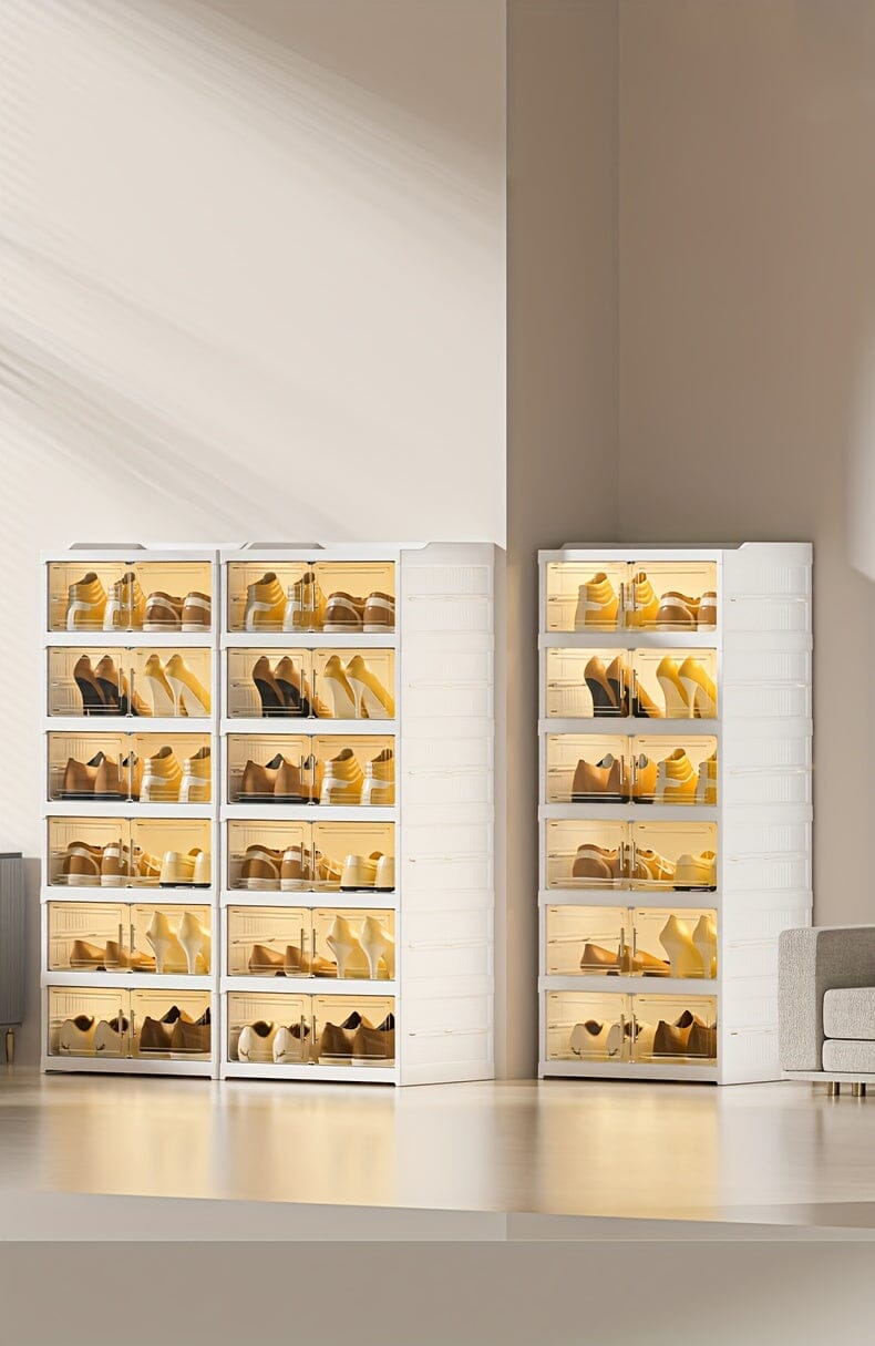 3/6/9 Layers Foldable Shoe Rack Storage Rack for Entry-level Bedroom Wardrobe Transparent Plastic Foldable Shoe Rack Stackable Transparent Folding Shoe Storage Box Easy-to-Assemble Shoe Cabinet with Lid and Door (9 Layers Can Manwatstore