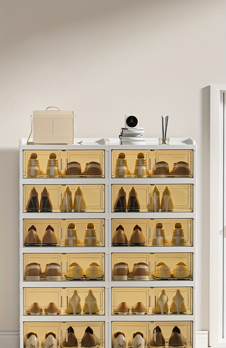 3/6/9 Layers Foldable Shoe Rack Storage Rack for Entry-level Bedroom Wardrobe Transparent Plastic Foldable Shoe Rack Stackable Transparent Folding Shoe Storage Box Easy-to-Assemble Shoe Cabinet with Lid and Door (9 Layers Can Manwatstore