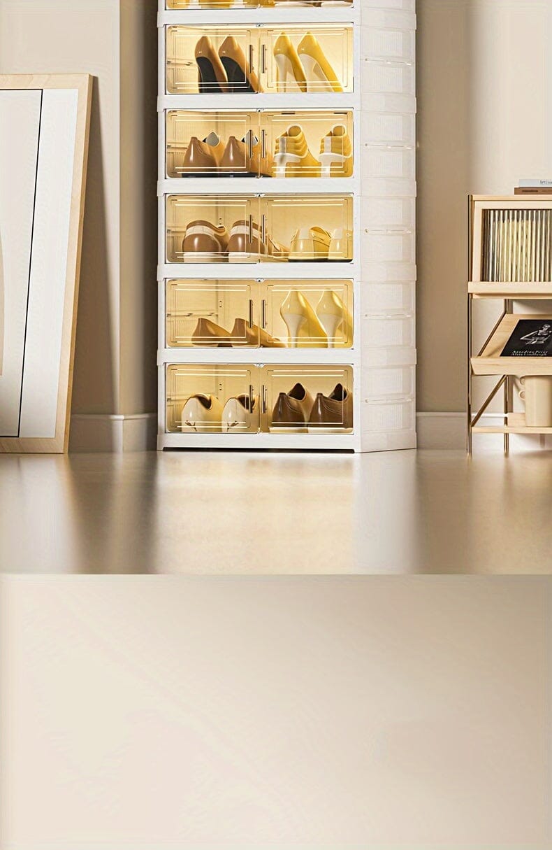 3/6/9 Layers Foldable Shoe Rack Storage Rack for Entry-level Bedroom Wardrobe Transparent Plastic Foldable Shoe Rack Stackable Transparent Folding Shoe Storage Box Easy-to-Assemble Shoe Cabinet with Lid and Door (9 Layers Can Manwatstore