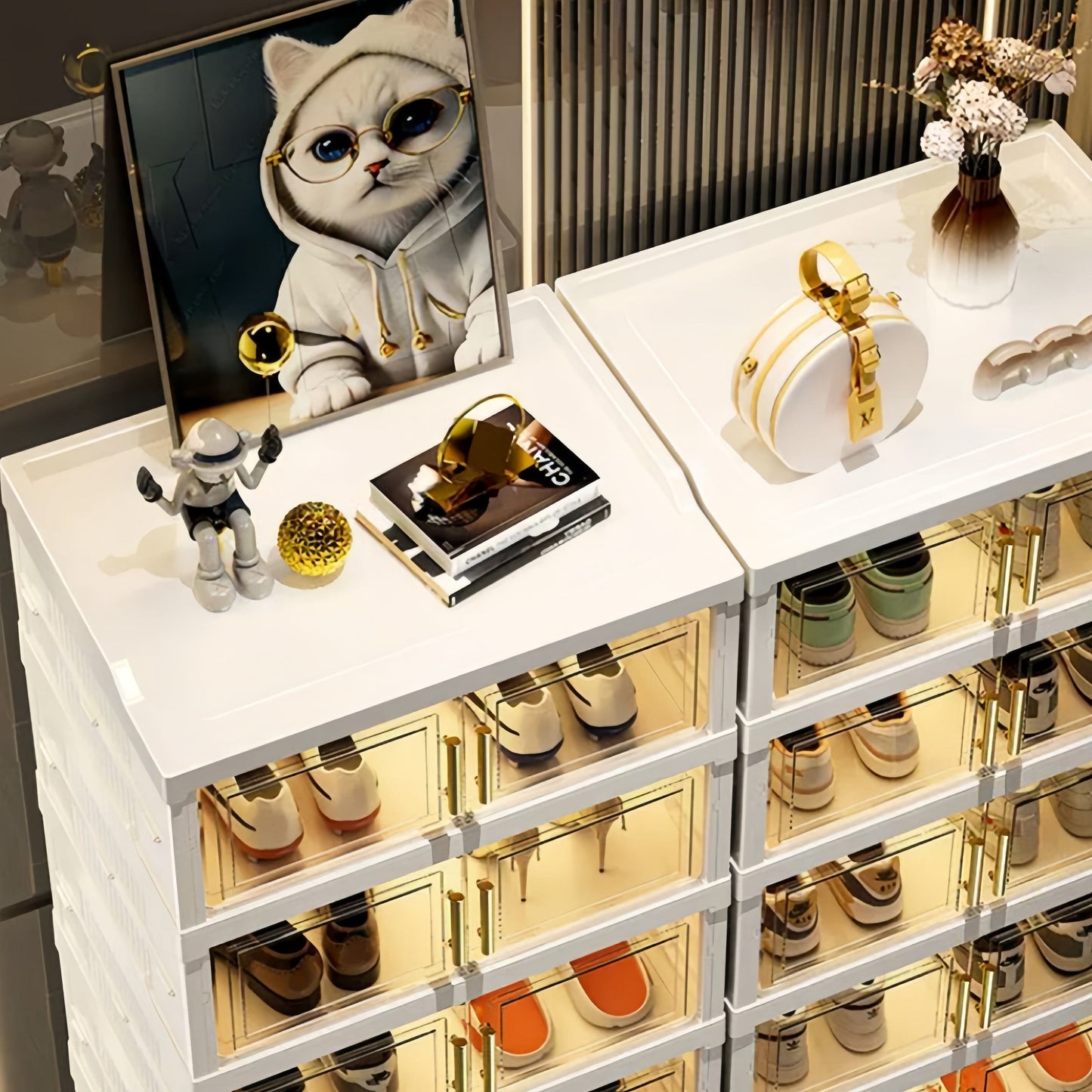 3/6/9 Layers Foldable Shoe Rack Storage Rack for Entry-level Bedroom Wardrobe Transparent Plastic Foldable Shoe Rack Stackable Transparent Folding Shoe Storage Box Easy-to-Assemble Shoe Cabinet with Lid and Door (9 Layers Can Manwatstore