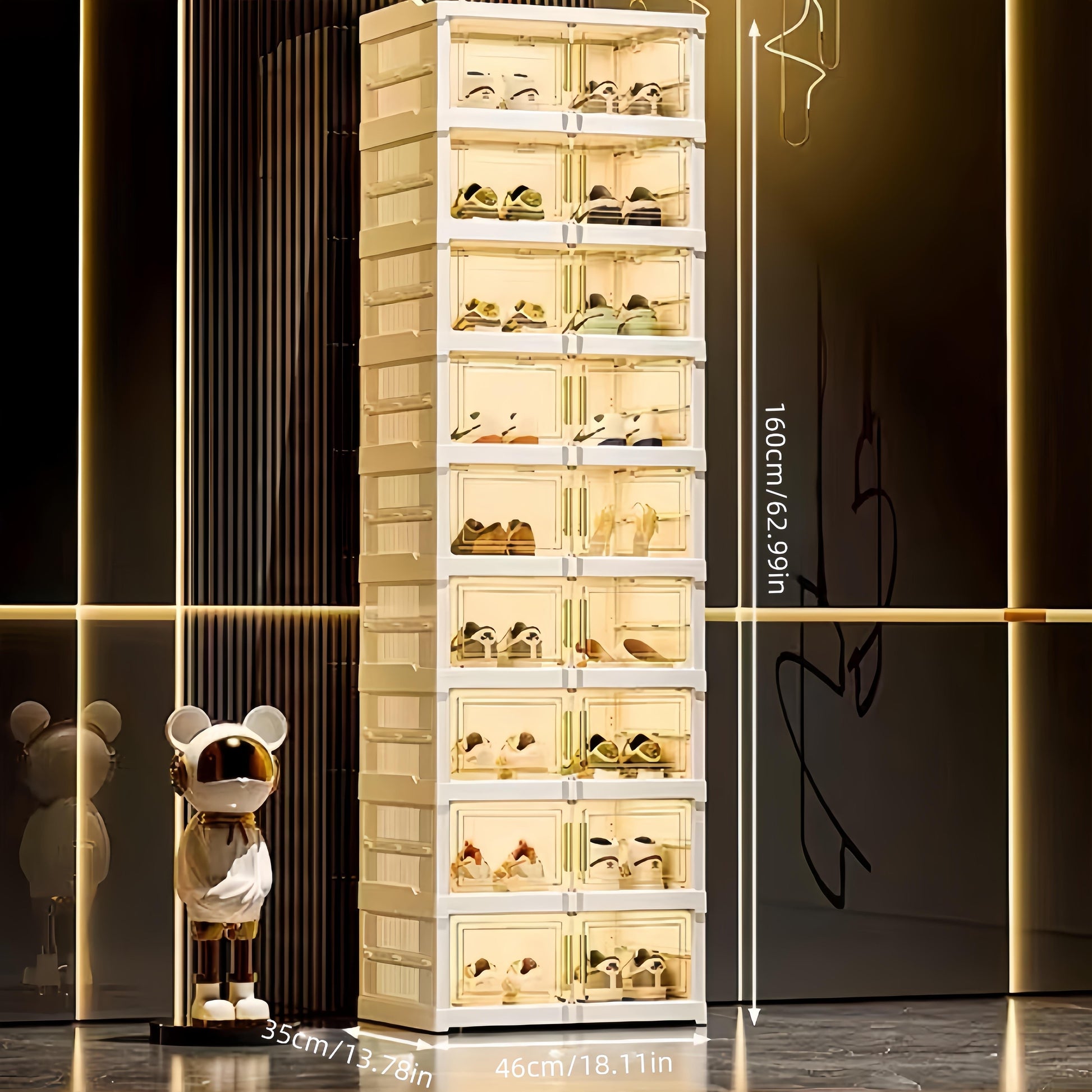 3/6/9 Layers Foldable Shoe Rack Storage Rack for Entry-level Bedroom Wardrobe Transparent Plastic Foldable Shoe Rack Stackable Transparent Folding Shoe Storage Box Easy-to-Assemble Shoe Cabinet with Lid and Door (9 Layers Can Manwatstore