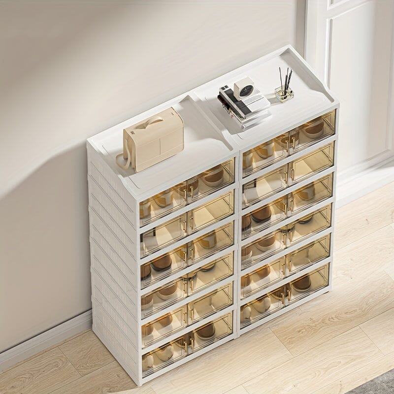 3/6/9 Layers Foldable Shoe Rack Storage Rack for Entry-level Bedroom Wardrobe Transparent Plastic Foldable Shoe Rack Stackable Transparent Folding Shoe Storage Box Easy-to-Assemble Shoe Cabinet with Lid and Door (9 Layers Can Manwatstore